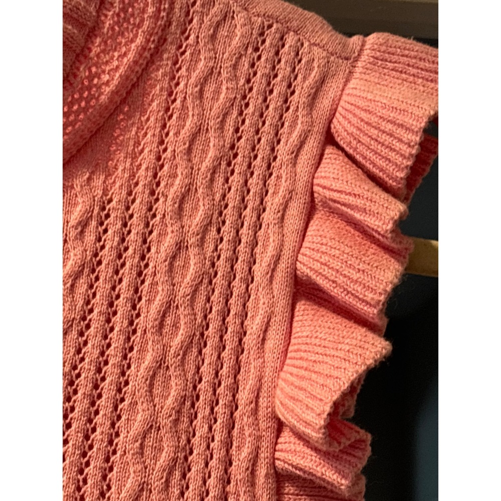 LUSH Pink Cable Knit Ruffle Trim Sweater Vest Sleeveless Top Large - Picture 4 of 8